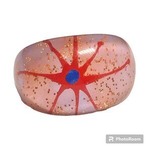 Vintage Lucite Acrylic Ring Size 9 Retro Abstract Blue Pink Purple Red Chunky